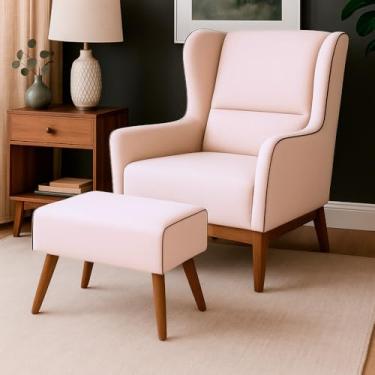 Imagem de Poltrona Dekorien Milena Premium Com Puff Decoração Sala (Algodão Bege)