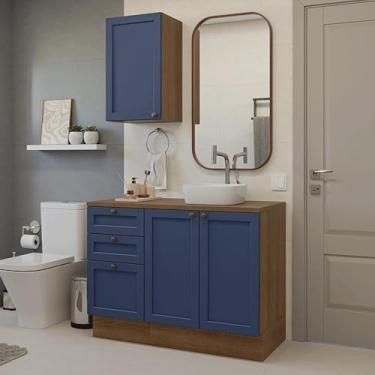 Imagem de Conjunto Gabinete para Banheiro 110cm 3 Gavetas 3 Portas Rustic/azul Vik Madesa 01