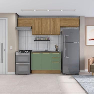 Imagem de Cozinha Compacta 4 Peças com Balcão e Armários Botanic Nogueira/Verde Oliva