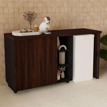 Imagem de Aparador Frigobar de Embutir Direito com Armário 2 Portas Pés em Metal Corporate Louro Preto / Preto