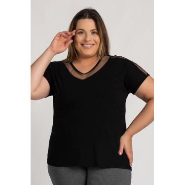 Imagem de Blusa Feminina Plus Size Visco Tule Decote Mangas - Serena, Preto, G4
