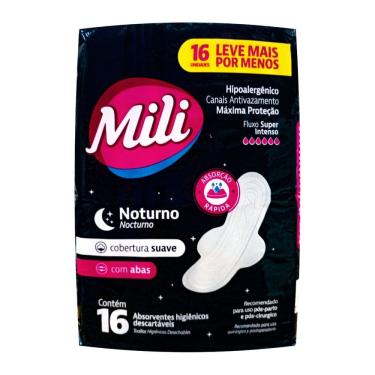 Imagem de Absorvente Noturno Cobertura Suave Com Abas Mili C/16