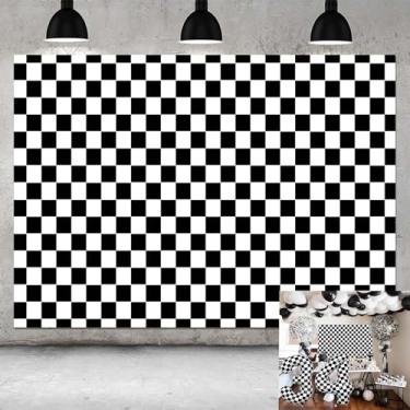 Imagem de Pano de fundo quadriculado preto e branco para fotografia, tabuleiro de xadrez, textura, artigos de festa de aniversário, fundo fotográfico, 19 x 1,5 m
