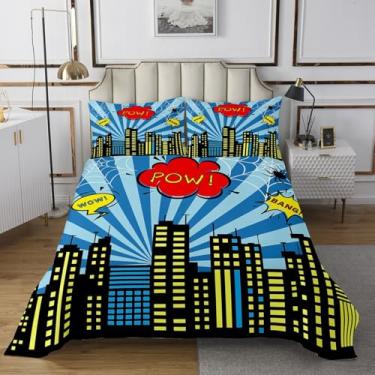 Imagem de Homewish Conjunto de cama King com desenho animado de aranha, 3 peças para decoração de quarto de meninos, adolescentes e homens, conjunto de edredom com tema de herói, moderno, 2 fronhas