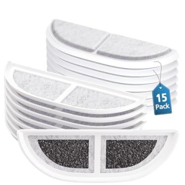 Imagem de Pacote com 15 filtros de fonte de água para gatos compatíveis com fonte de aço inoxidável para animais de estimação Eufy 3L/2,976 g, filtro de fonte de água para animais de estimação com sistema de