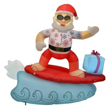 Imagem de KiBcsLic Infláveis ​​de Natal, Papai Noel surfando, enfeite de Natal, pátio, telhado, quintal de férias, acessório de jardim, decoração havaiana ao ar