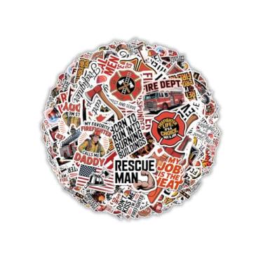 Imagem de Pacote de adesivos de bombeiro, 50 peças, decalques de vinil de bombeiro de resgate herói, conjunto de adesivos de chamas de capacete de bombeiros à prova d'água para laptop, garrafa de água, caderno