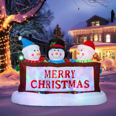 Imagem de SOLLED Boneco De Neve Inflável Natal 8 Pés, Decoração Gigante Quintal Com Luzes Giratórias Rgb, Para Áreas Internas E Externas, Jardim, Gramado