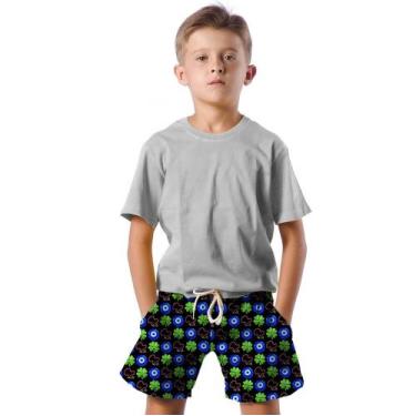 Imagem de Shorts Infantil Bermuda Calção Praia Verão Emoji Atração Sorte 409 - S