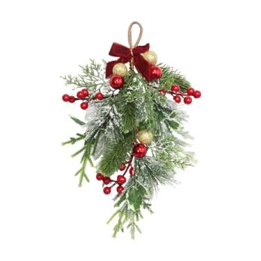 Imagem de Wswqop Guirlanda de flores artificiais em formato de lágrima de Natal, para pendurar, guirlanda rústica para porta, enfeite de Natal para pendurar para