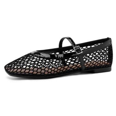 Imagem de Sapatos rasos Rihero Black Mesh Ballet Flats para mulheres tamanho 7,5