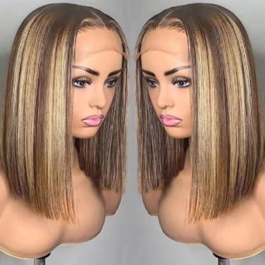 Imagem de Peruca amzhair Highlight Bob 40 cm Cabelo humano 13x4 de renda frontal