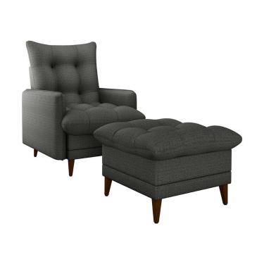 Imagem de Poltrona De Amamentação Com Puff Montreal Suede Chumbo Matrix Linho Chumbo