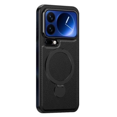 Imagem de HAOMRIYL Capa de couro para Xiaomi 17 Pro Max/17 Pro/17, suporte de anel magnético, proteção para câmera, capa fina de luxo, preta, 17 Pro