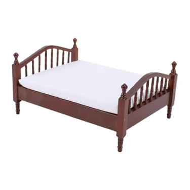 Imagem de Fockety Cama para casa de bonecas em escala 1:12, móveis em miniatura para casa de bonecas, cama de solteiro de madeira com colchão, acessórios de decoração para miniaturas DIY