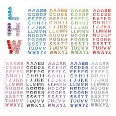 Imagem de DOPENSPI 9 folhas de adesivos com glitter do alfabeto, adesivos de letra de strass de A a Z autoadesivos de letras de cristal adesivo colorido brilhante do alfabeto para arte de scrapbook cartão de