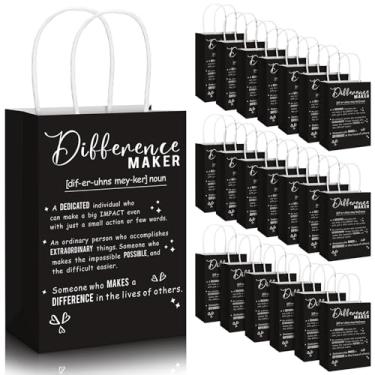 Imagem de Gueevin 20 peças de sacos de presente de agradecimento a granel com alças de papel kraft sacos de agradecimento de funcionários Você faz a diferença presente para mulheres voluntárias lembrancinhas de