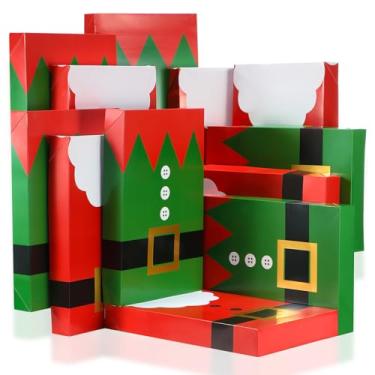 Imagem de Zhanmai 6 caixas grandes de camisa de Natal com tampas para presente, caixas de presente de camisa (2 modelos: Papai Noel e elfo de Natal) para presente de festa de aniversário de Natal (35 x 24 x 4