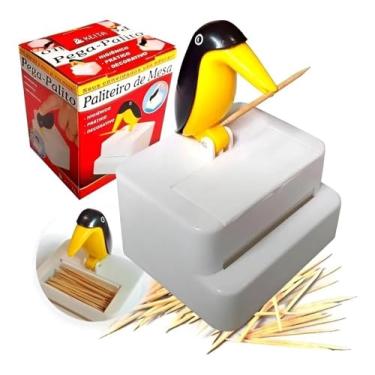 Imagem de Paliteiro de Mesa Decorativo, Passarinho Pega Palito, Plástico Branco e Amarelo, 11.5 x 9 x 8 cm, Design Vintage