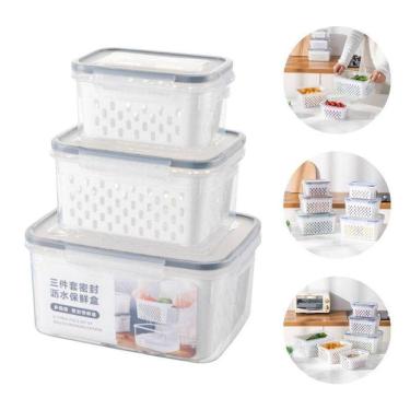 Imagem de Conjunto 03 Potes Herméticos Empilhável Com Cesto Interno