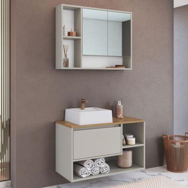 Imagem de Armário de Banheiro Barcelona 3 Portas com Cuba e Espelho Arenas - Art In Móveis