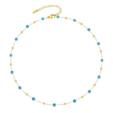 Imagem de Colar turquesa olho turco dourado - colares de contas turquesa banhada a ouro 14K, joia ocidental de proteção dourada não manchada, moda boho, olho turco, gargantilha para mulheres, namorada, irmã