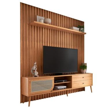 Imagem de Rack Para Sala Com Painel Ripado Para Tv 60 Pol Ada D03 Freijó - Lyam Decor