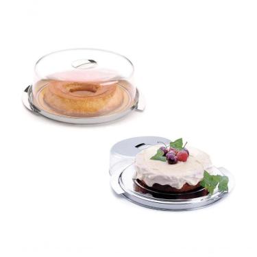 Imagem de Prato Para Bolo Pudim Inox Boleira Cúpula Acrílica 27,5cm