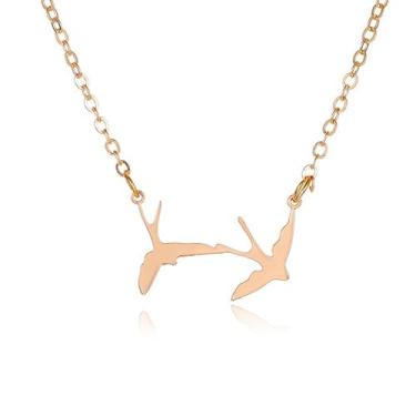 Imagem de RLHRNDE Colar de pássaro banhado a ouro para mulheres, pingente de pomba voadora, minimalista, enchimento de ouro rosa, colar de pássaro voador inspirado no amor, joias, presentes de amizade, Standard