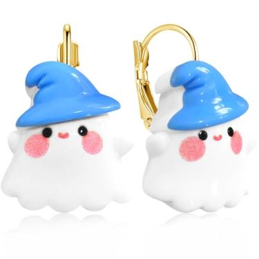 Imagem de unixmoment Lindo chapéu de feiticeiro de resina feito à mão coração coroa fantasma brincos pendentes pendentes para mulheres e homens, Large, Resina, Sem pedra preciosa