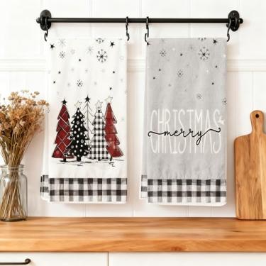 Imagem de Conjunto de 23 panos de prato de cozinha de 38 x 38 cm, toalhas de mão macias de cozinha com padrões de Natal panos de prato para cozinhas, decoração de banheiro (branco/preto)