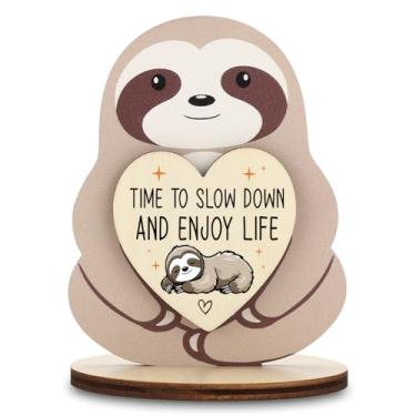 Imagem de Placa de mesa inspiradora preguiça "Hora de desacelerar e aproveitar a vida", linda decoração de mindfulness, presente de apoio emocional para alívio de estresse curativo, LBR20