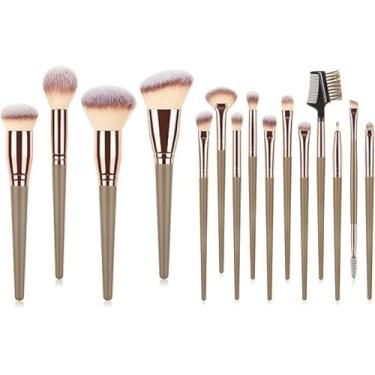 Imagem de Kit Profissional de Pincéis de Maquiagem, 15 Peças, Cabo Champanhe, Cerdas Sintéticas Macias, para Sombra, Base, Blush e Contorno