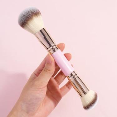 Imagem de 1 pincel de maquiagem de ponta dupla, para misturar e aplicar blush e contorno, portátil para destacar (ouro rosa)