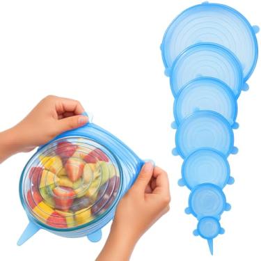 Imagem de Kit Com 6 Tampas De Silicone Reutilizáveis Vedação Hermética Livre De BPA Tampa Universal Para Potes Frutas Recipientes Silicone Flexível Transparente Cor Sortida