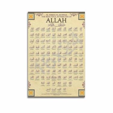 Imagem de CVAPEPFK Impressão de arte de parede em tela 99 Nome de Alá Islâmico Muçulmano Impressão de Arte Pôster Vintage Poster para Quarto Estética Pôsteres 16 x 24 polegadas (40 x 60 cm)