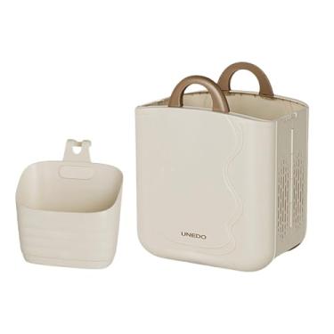 Imagem de Fenteer Cesto de roupa dobrável, cesto de roupa suja respirável, moderno, organizador de roupas sujas, organizador de armazenamento para casa, faculdade, Bege com Caixa Pequena