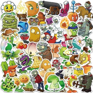 Imagem de Adesivos Plants Zombies, vinil impermeável, anime, 50 unidades