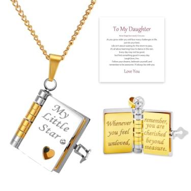Imagem de Colar My Little Star Book para Filha Colar com 6 Páginas Informações Gravadas Uma Letra para Minha Filha Colar com Charme Delicado de Mamãe Pai Presentes de Aniversário para Mulheres, Metal, Sem Pedra
