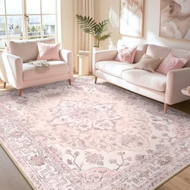 Imagem de RELEANY Tapetes de área 1,8 x 20,3 m, lavável, antiderrapante, estampa floral, vintage, tapete medalhão para sala de estar, quarto, sala de jantar, rosa, cinza, rosa fofo