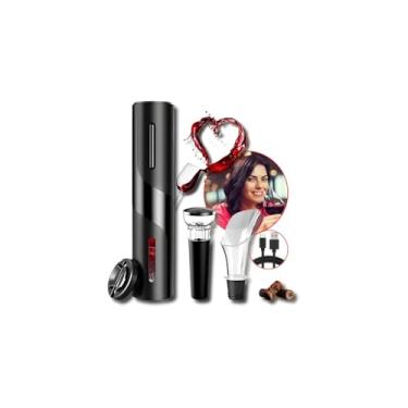 Imagem de Abridor de Vinhos Automático, Plástico ABS, 23cm Altura x 4,8cm Diâmetro, Alimentado por Pilhas, com Cortador de Proteção de Rolha, 230g