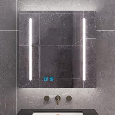 Imagem de Armários de banheiro espelhados, espelho de LED SPXMQSS Smart Anti Fog 3 cores com prateleiras armário armário de banheiro LED com luzes de beleza unidades de armazenamento montadas na parede 60 x 80