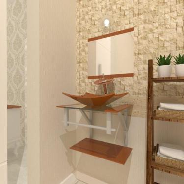 Imagem de Combo 2 em 1 Gabinete de Vidro 45cm para Banheiro Cuba Retangular - Bi