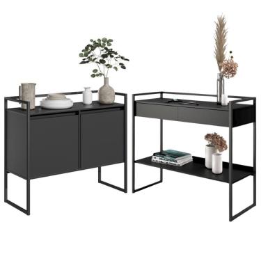 Imagem de Conjunto Buffet Compacto E Aparador Industrial Preto