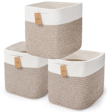 Imagem de Pacote com 3 caixas de armazenamento em cubos, cestas quadradas para decoração de Natal, organizador de porta-malas dobrável para carro, cesta de armazenamento de corda de algodão durável de 28 cm