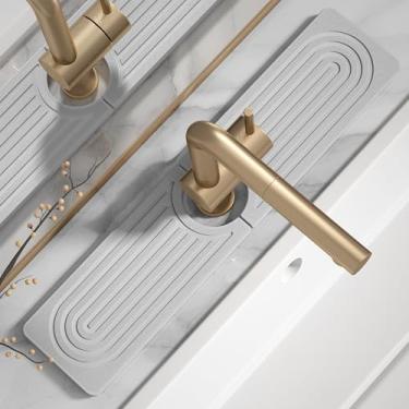 Imagem de Tapete de torneira de pedra de secagem rápida para pia de cozinha - Tapete de pia de diatomita, bandeja de pedra absorvente para balcão de banheiro, torneira de pia protetor de água fosco para balcão