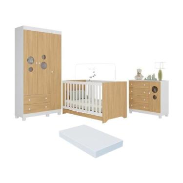 Imagem de Quarto De Bebê Completo Berço Americano 3 Em 1 Colchão Bombom Multimóv