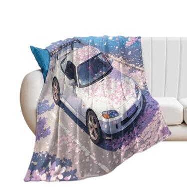 Imagem de HouLaiZhe Cobertor Super Macio Flanela Japonesa JDM Carro S2000 Flores de Cerejeira Cobertores de Refrigeração Leve para Sofá-Cama Cadeira Sofá Carro Viagem ao Ar Livre Leve Quente 178 cm x 203 cm