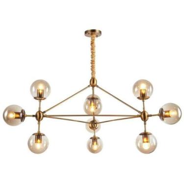 Imagem de Luminária Lustre Pendente Jabuticaba Dourado Bola Molecular Âmbar Mode