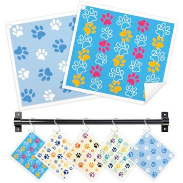 Imagem de Nyixblyre Panos de prato suecos para cozinha, pacote com 5 toalhas de papel reutilizáveis de pata de cachorro com 3 ganchos, conjunto de panos de prato laváveis, pano de limpeza absorvente para lavar